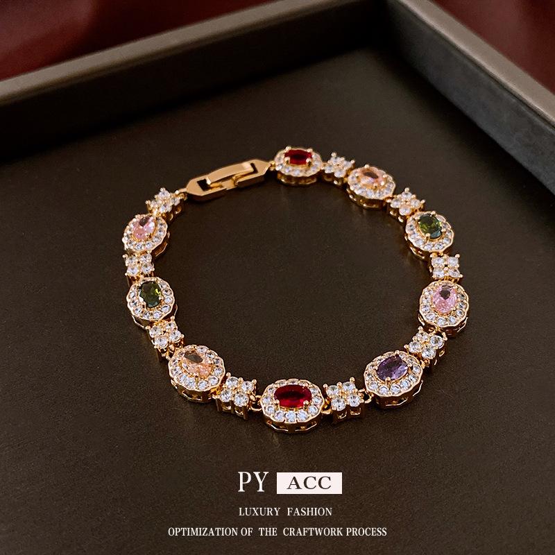 Bracelet à boucle ovale en zircon plaqué or 18 carats - Bijoux de luxe rétro européens et américains