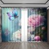 2PC Home Decoration Curtains With Dreamy Floral Background And Rod Pocket Curtains, Suitable For Kitchens, Cafes, Living Rooms