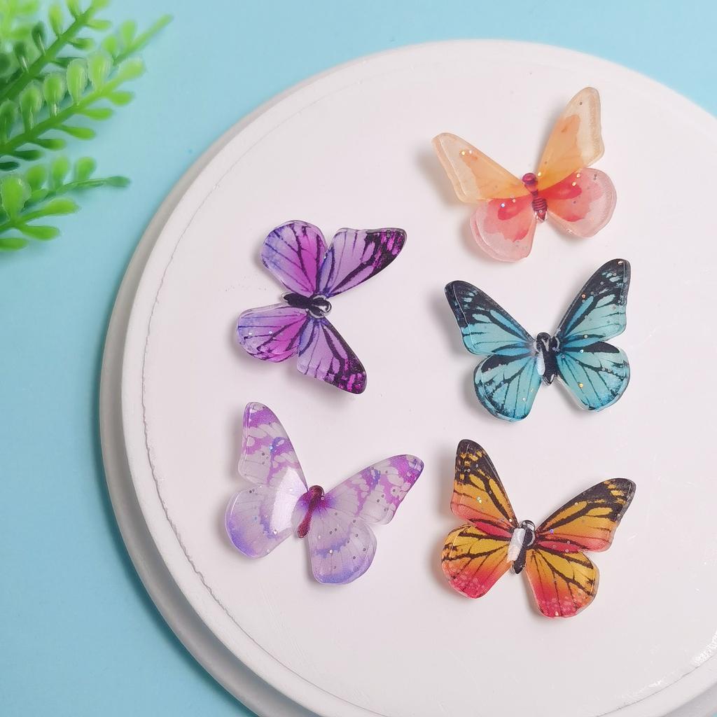 100Pcs Resin Glitter Colorful Butterfly Flatback Cabochon Fit Hair Bows Center Accessories DIY Embellishment Scrapbook Crafts