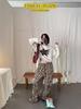 FISHYU Early Autumn Retro Leopard Print Casual Work Pants
