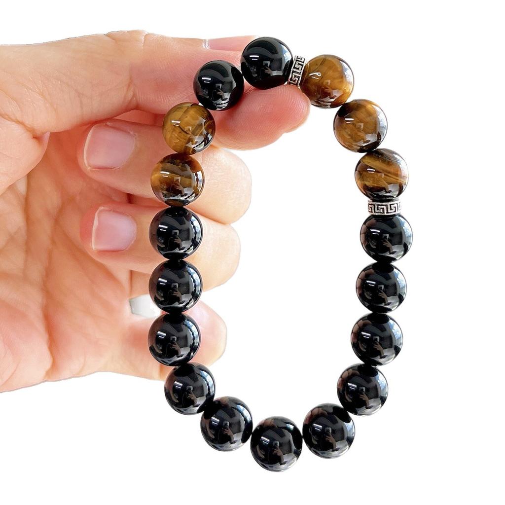 Natural Black Agate Boutique Tiger'S Eye Stone Design Sense Basic Commuter Bracelet Bracelet
