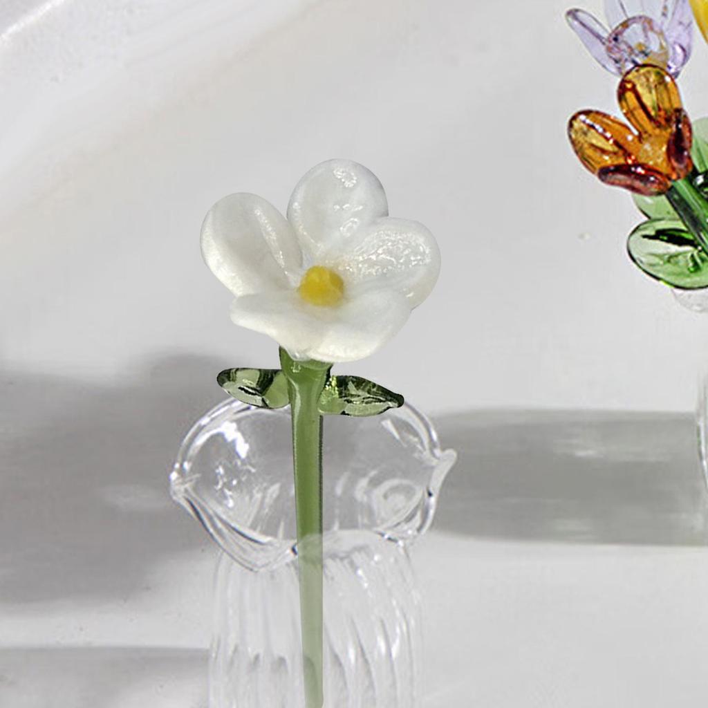 Mini Glass Flower Collectible Ornament for Women Girls Desktop Birthday