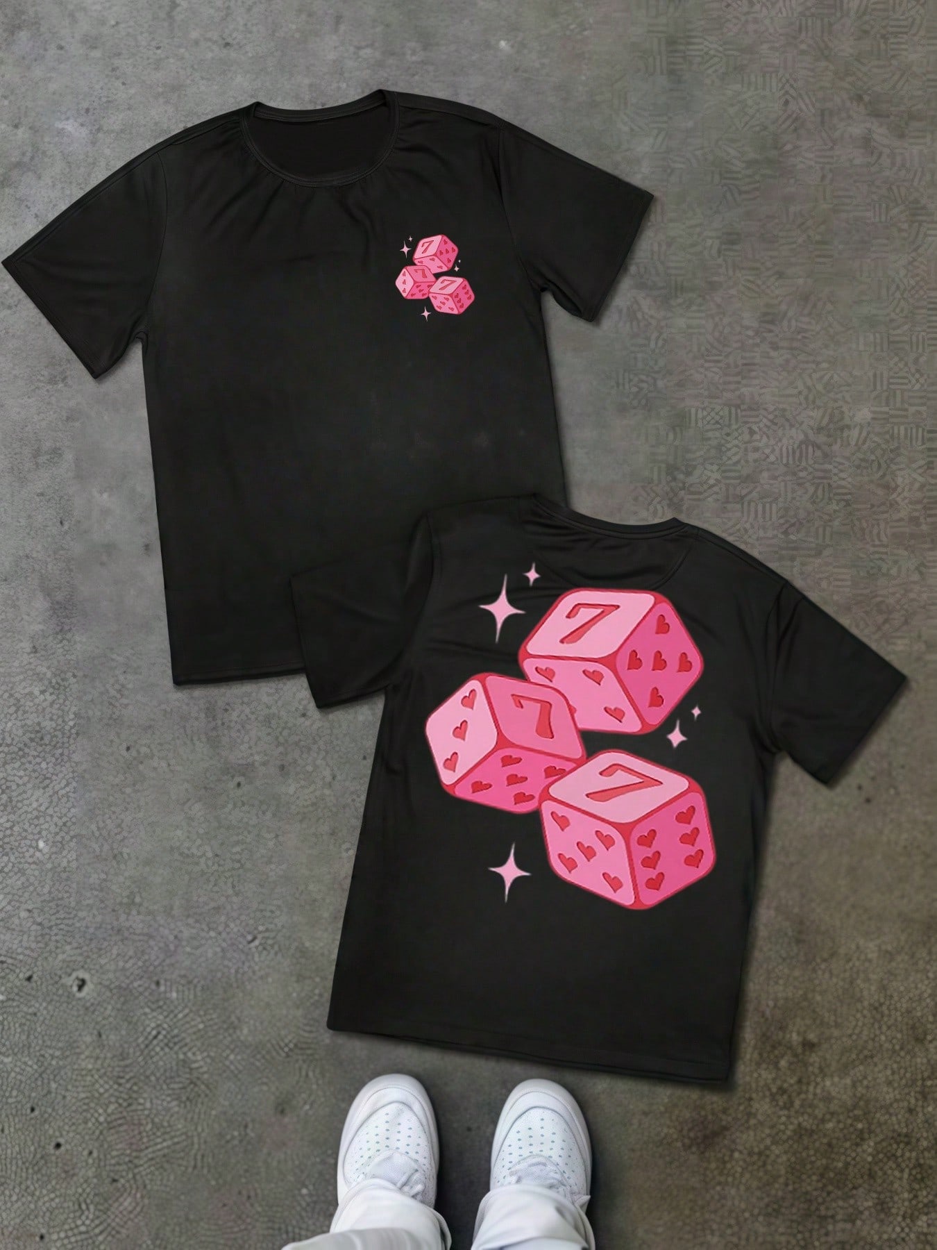 

Lucky Seven Pink Dice Double Sided Digital Printed 100% Cotton T Shirt 1Pcs Men s Casual Tee 220g Gambling Theme 4XL