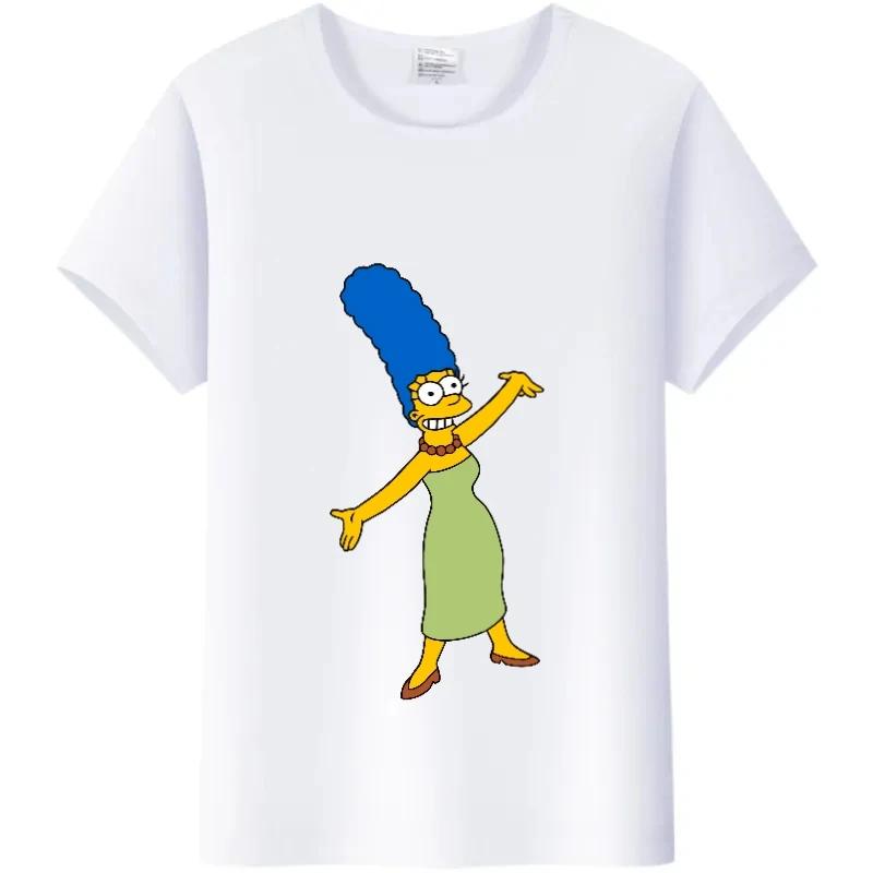 Casual Disney Cartoon Simpson Harajuku T-shirt Summer Blouses Ladies Men White Tees Tops Short Sleeve Blouses Women 90S Tshirt