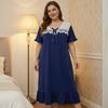 TIFICY Women's Fashion Summer Spring Lace Print Short Sleeve V‑Neck Loose Casual Nightgown