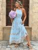 Besticktes elegantes Maxikleid mit Spaghettiträgern und tailliertem Schnitt