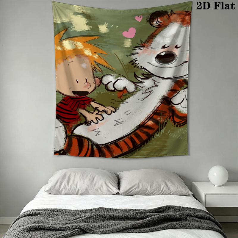 Calvin and Hobbes Wall Tapestry Aesthetic Wall Hanging Printed Fabric Blanket Decorative Tapestries for Bedroom Living Room Home Decor