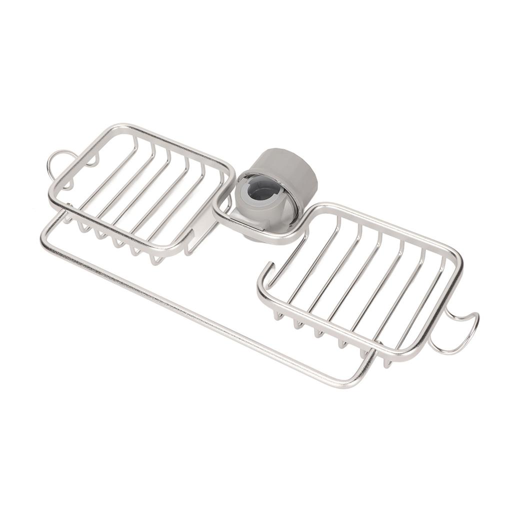 Faucet Storage Shelf Aluminum Plastic Two Containers with Towel Rod for Sponge Rag Kitchen Bathroom