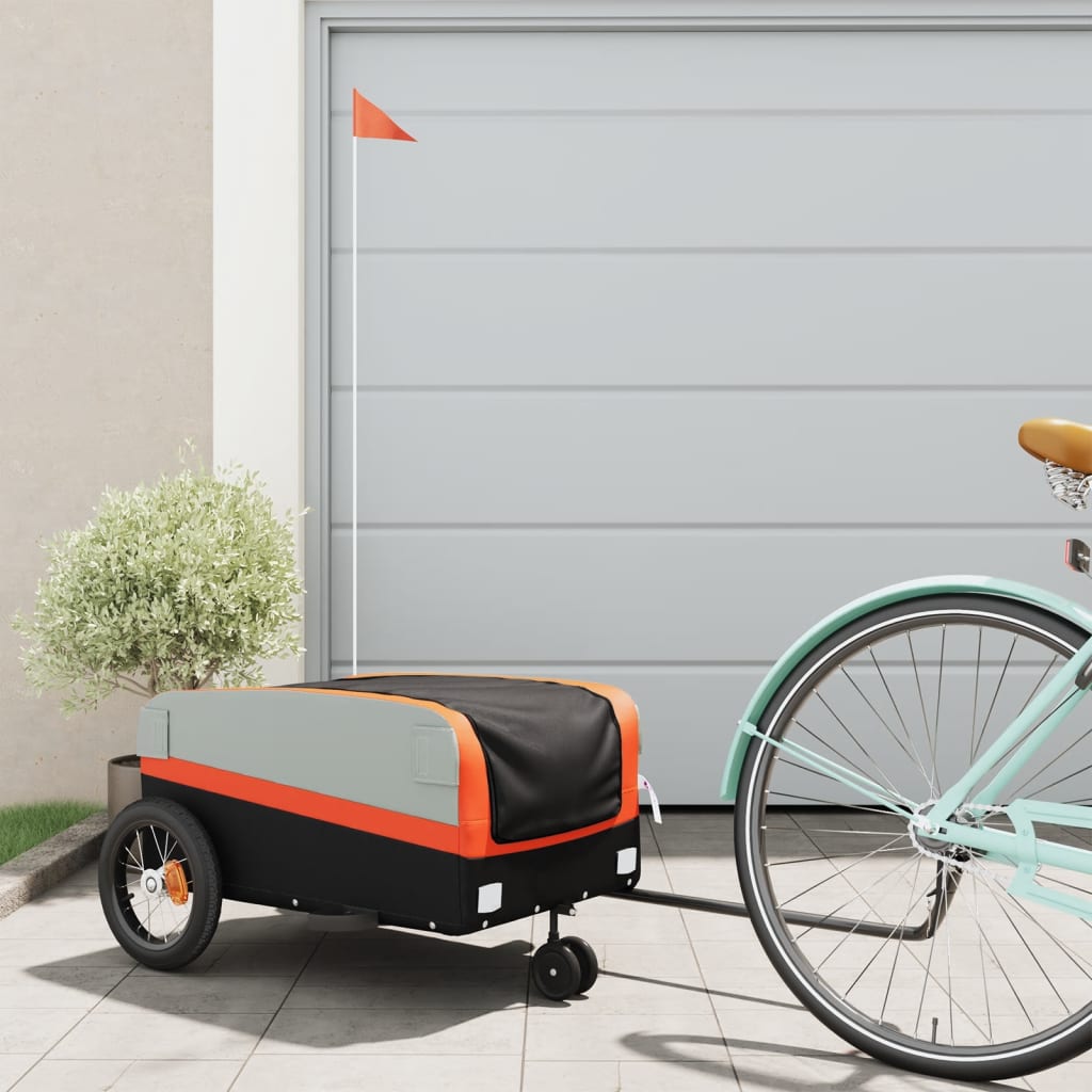 vidaXL Fahrradanhänger Schwarz und Orange 30 kg Eisen orange