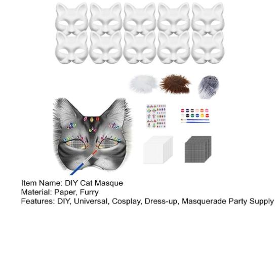 DIY Therian Masque Kit Blank Hand Painted Half Face Cat Fox Masque with Fur Eye Mesh And Felt Sheet for Halloween Carnival Masquerade Party Cosplay