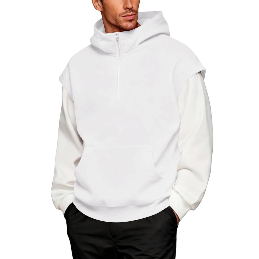 Herr Översized Huvtröja med 1/4 Dragkedja | Nedhasade Ärmar för Avslappnad & Vardagsbruk