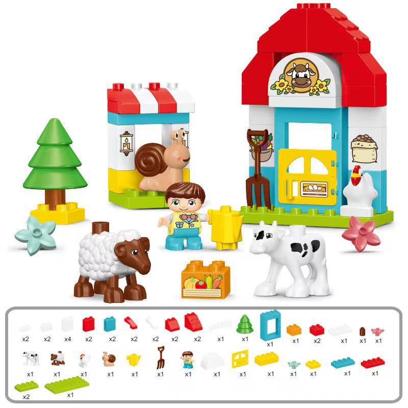 46pcs/set Creative Farm Series Large Particle Building Blocks Kindergarten Early Education Puzzle Toys For Kids Christmas Gifts