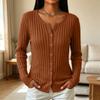 Top Cárdigan de Manga Larga Acanalado Cepillado de Color para Mujer para Uso Casual en Otoño Invierno