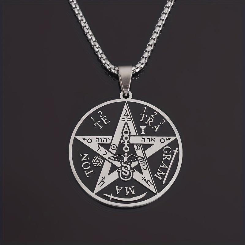 Stainless Steel Mysterious Pentagram and Angel Symbol Pendant Necklace