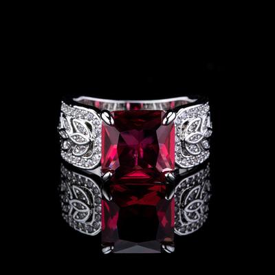 Taubenblut-Korundring, Luxus-Zeigefingerring, Hochkarätiger Diamant, Hochwertiger quadratischer Zirkonia Damenring.