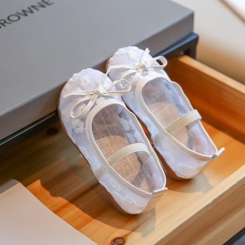 Western Style Girl Princess Shoes Mesh Kids Shoes for Girl Autumn New Girl Leather Shoe Hollowed Child Flat Shoe Bow Child Shoes