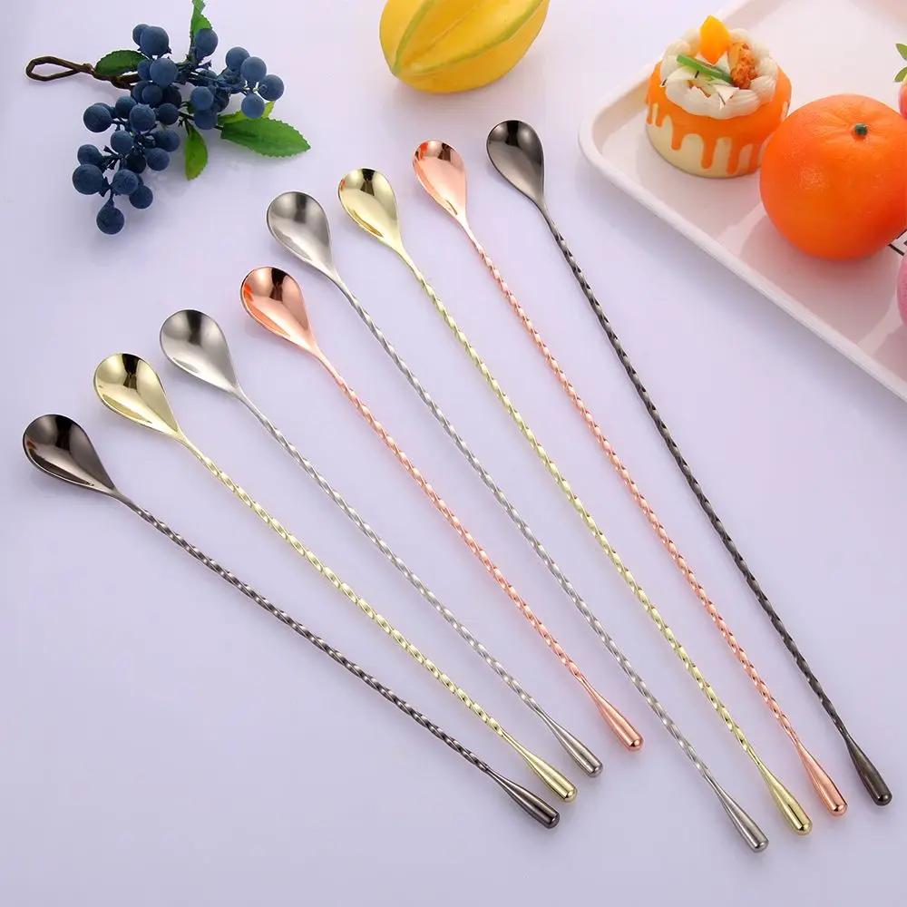 Stainless Steel Bar Spoon Mixing Bar Spoon Spiral Teardrop Spoon Kitchen Stir Spoon Bartender Tools Dining Cocktail Spoon Tools