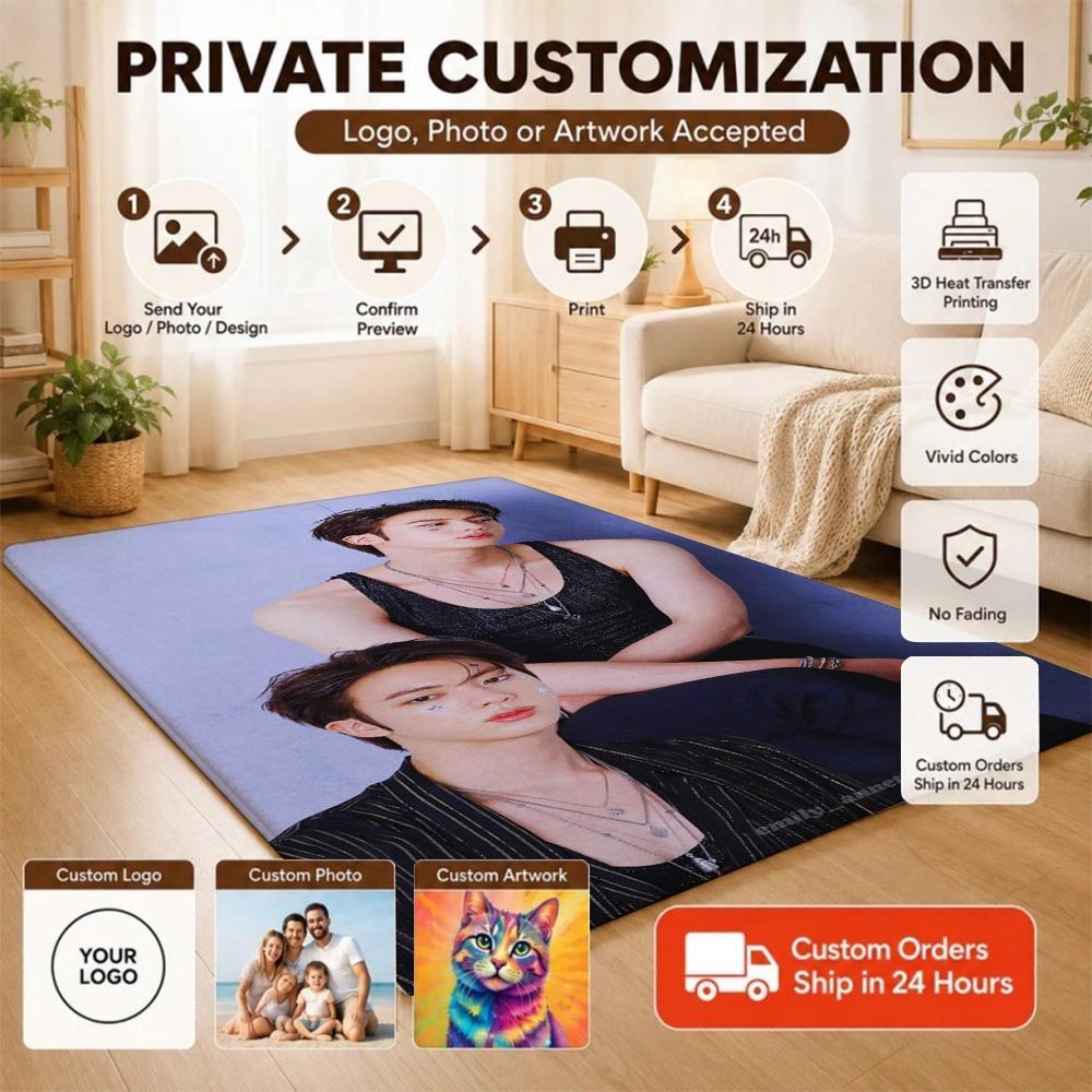 Idol Jin Stylish Black Fashion Indoor Rug Soft Texture Nonslip Carpet For Bathroom Kitchen Home Party Decor Valentine'S Day Gift