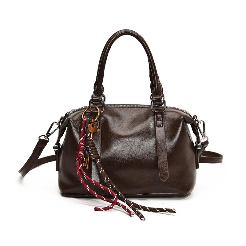 Light Luxury High-end Portable Boston Bag Women 2025 New Versatile Fashion Commuter Oil Wax Leather Shoulder Messenger Bag