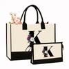 Canvas Shoulder Bag Makeup Set with Color Block Print & Portable Zipper Clutch