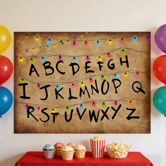 Rustykalne Tło Alfabetu Retro Kolorowe Lampki Sznurowe Tło Alfabetu Motyw Do Góry Nogami Rekwizyty do Zdjęć