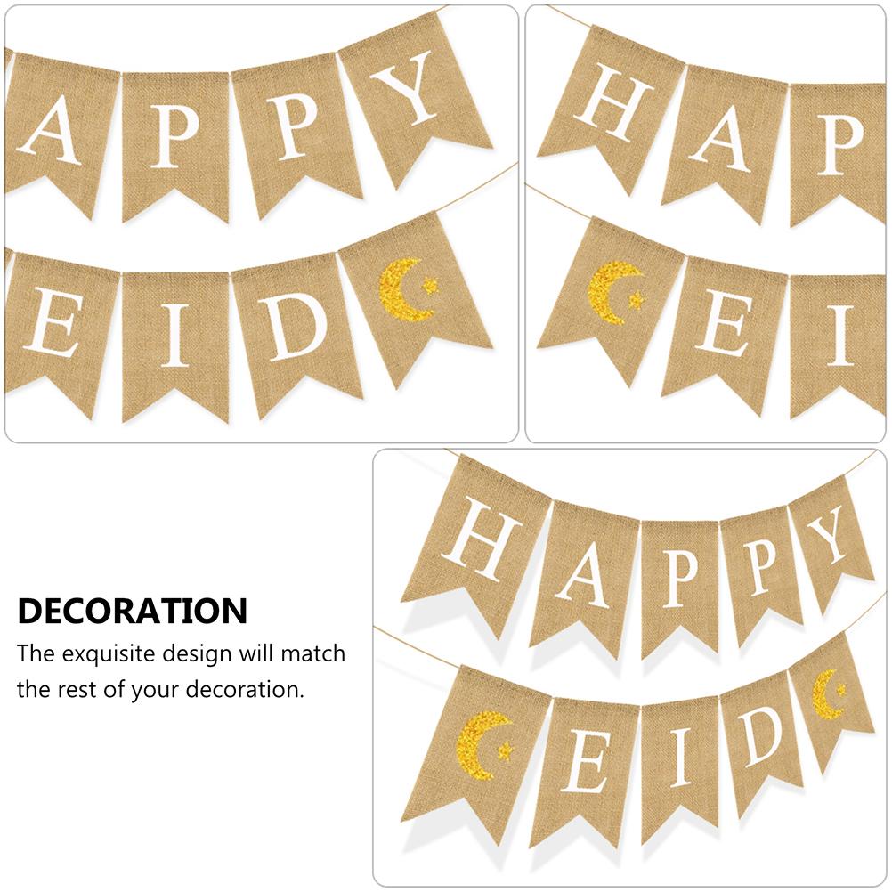 Ramadan Pull Flag Assorted Color Banner Bunting Happy Eid Swallowtail Easy To Use Party Decoration Supplies Linen Practical