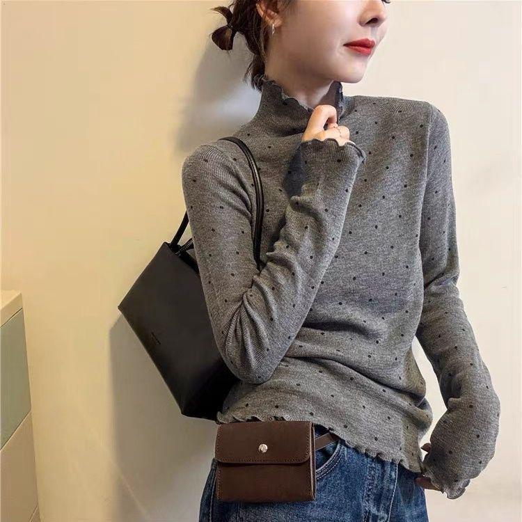 

Plus Size Thermal Long Sleeve Ruffle Shirt - Women s Slimming High Neck Base Layer for Autumn/Winter M (for 80-100 catty) серый