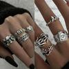 European and American Fashion Design Ring Set Dark-style Skull Playing Card Open Ring Trendy Multi-piece Set for Women