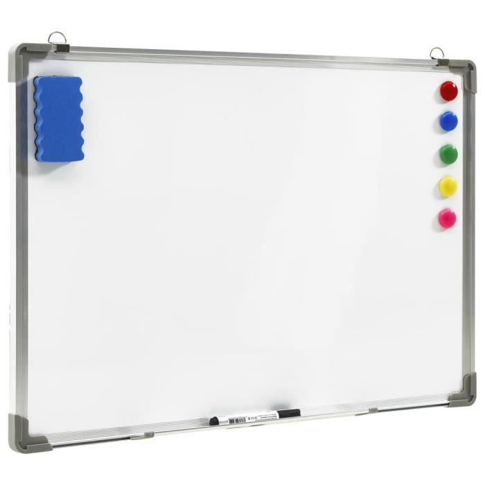Tableau blanc - vidaXL - 90x60 cm - Magnétique - Effaçable à sec - Acier laqué