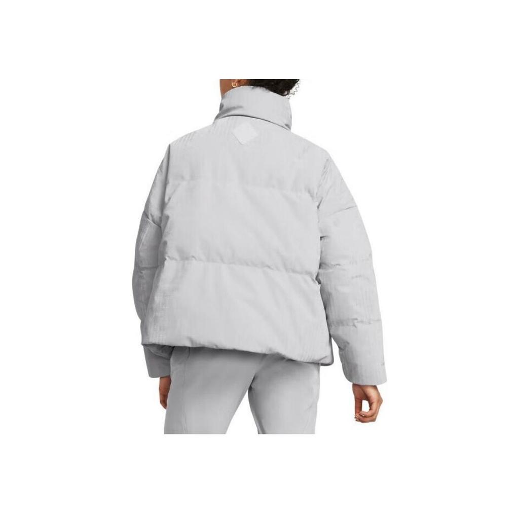 Under Armour Solid Color Training Sports Stand Collar Short Down Jacket Women Outerwear Gray 1378859-014
