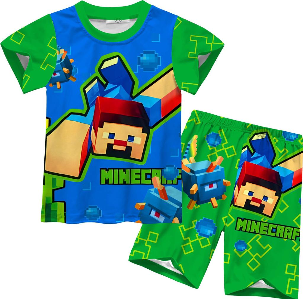 Short Sleeve, Minecraft-Minecraft Print Set, Children'S Short Sleeve Loungewear Set 92693