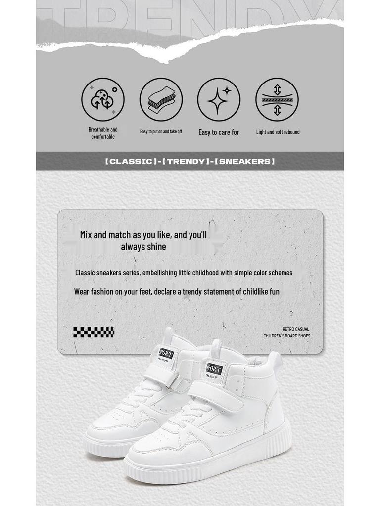 Rutschfeste High-Top Canvas-Sneaker für Kinder - Weiße Lederoberfläche für Herbst/Winter, Lässige und Sport-Laufschuhe.