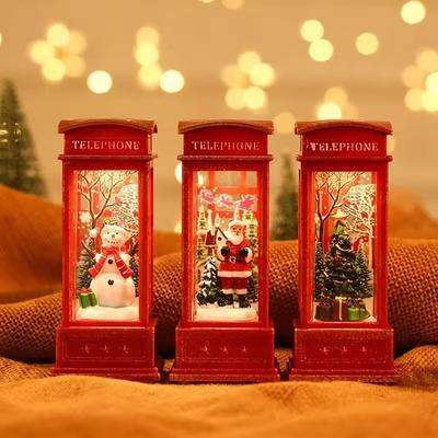 Jul Telefonkiosk Ljus Jultomte Snögubbe Gåvor Fönsterscen Prydnad Julfest Dekoration Jul Fest Hemma