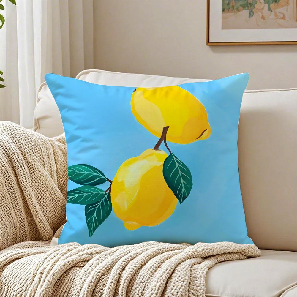 Fresh Elegant Art Blue Watercolor Lemon Cushion Cover Linen Pillowcase Soft  for Sofa Bed Home Room Decor