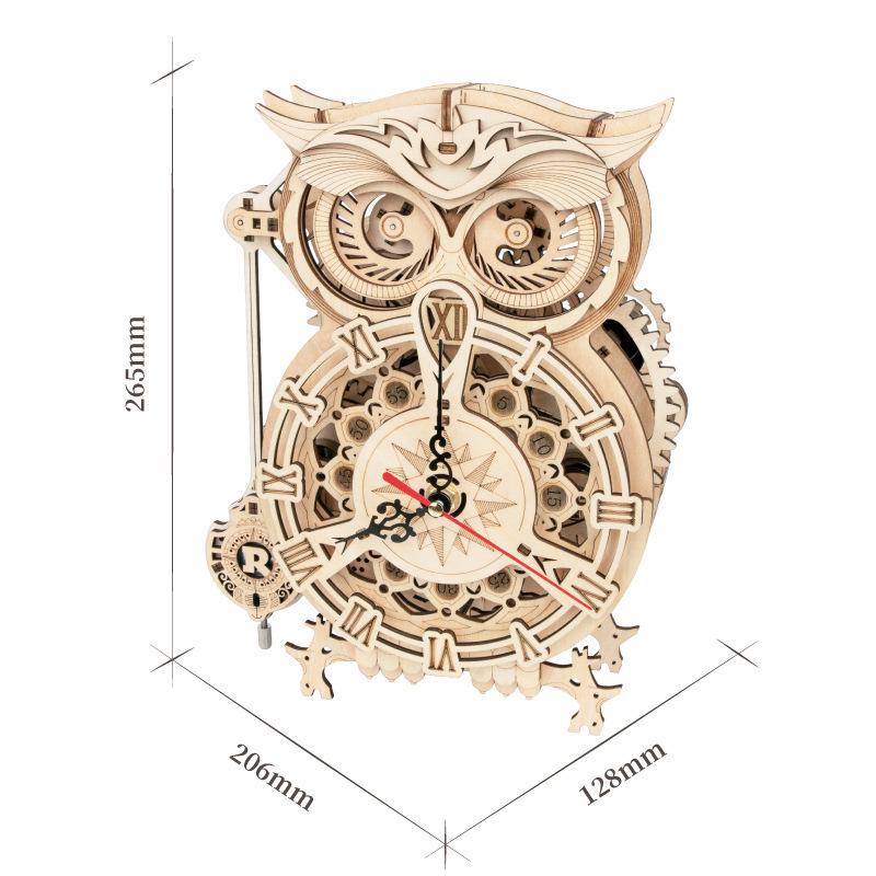 DIY Wooden Owl Clock Train Model - Creative Assembly Toy & Password Box