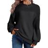 Autumn Winter New Women's Solid Color Lantern Sleeve Round Neck Long Sleeve Pullover Knitted Sweater Top
