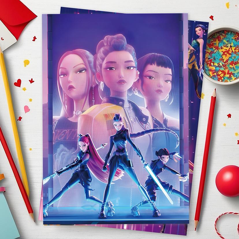 Heißes K-Pop Dämonenjäger Thema Rumi Zoey Mira Figuren Einladungskarte Mini Gruß Einseitig Typ Veranstaltung Geburtstagsparty Geschenk