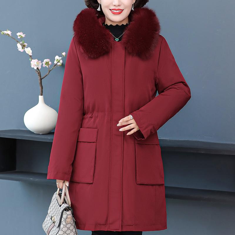 Real Fur Collar Middle Age Women's Puffer Jackets Winter Vintage Parkas Hooded Liner Detachable Plus Size Thick Warm Long Down Coats Woman Outerwears