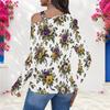 Women Plus Size White Floral Printed Asymmetric Cutout Neck Cold Shoulder Long Sleeve Fitted Top