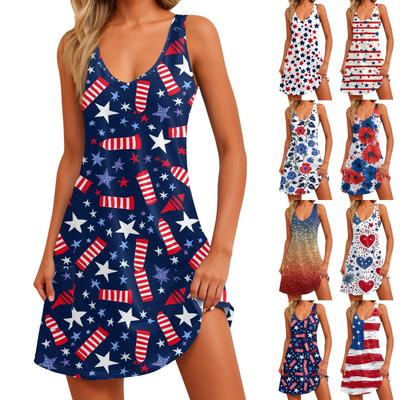 Vestido veraniego informal para mujer con bolsillos, vestido de playa bohemio de verano, blusas florales para mujer, camisetas, vestido con cuello en V, vestidos sin mangas sueltos