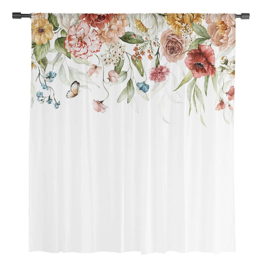 Spring Flower Rose Modern Tulle Curtains For Living Room Bedroom Home Kitchen Window Sheer Curtains