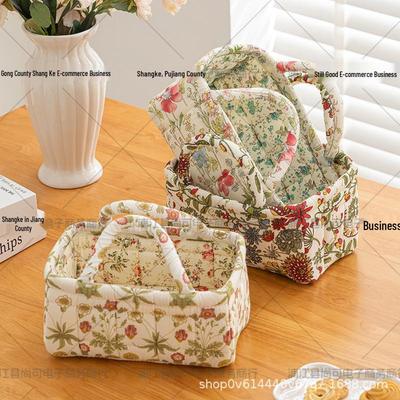 Thickened Cotton Fabric Storage Basket for Cosmetics, Toys & Snacks - Small Size