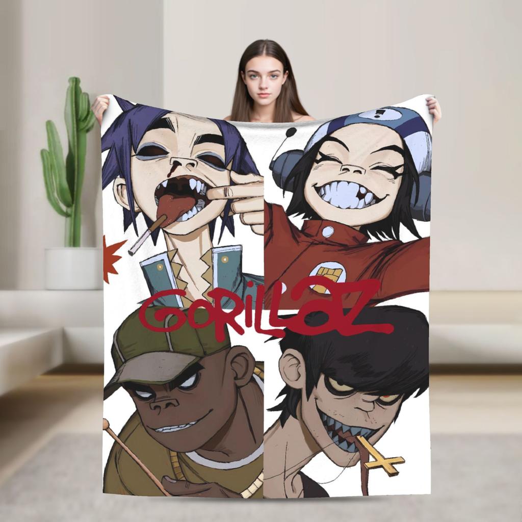 Gorillazs Flannel Blanket Winter Band Rock Warm Throw Blanket for Children Home Decor Graphic Bedspread Sofa Bed Cover