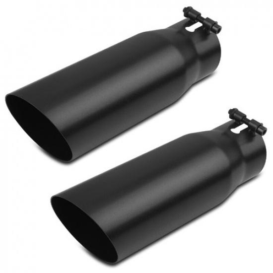 2.75" Inlet - 3.5" Outlet 12" Long Exhaust Tip Black Stainless Steel Angle-Cut