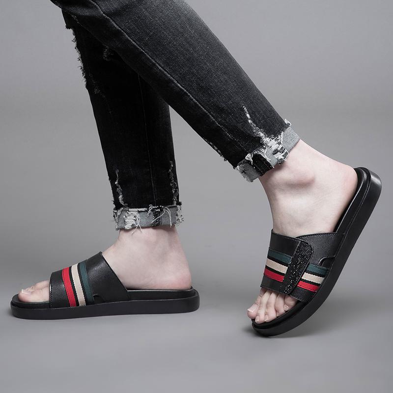 Fashion High Quality Casual Famous Brand Men Sandals Luxury Designers Genuine Leather Slipper Summer Outdoor Antiskid Beach Walking Shoe