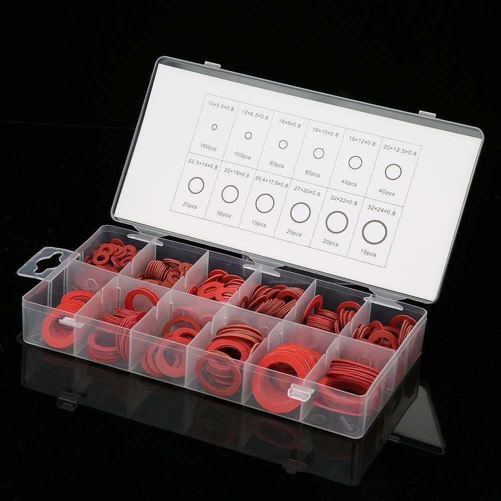 600pcs 12 Sizes Steel Paper Fiber Flat Washers Red Kit Insulation Assorted Set for sale online