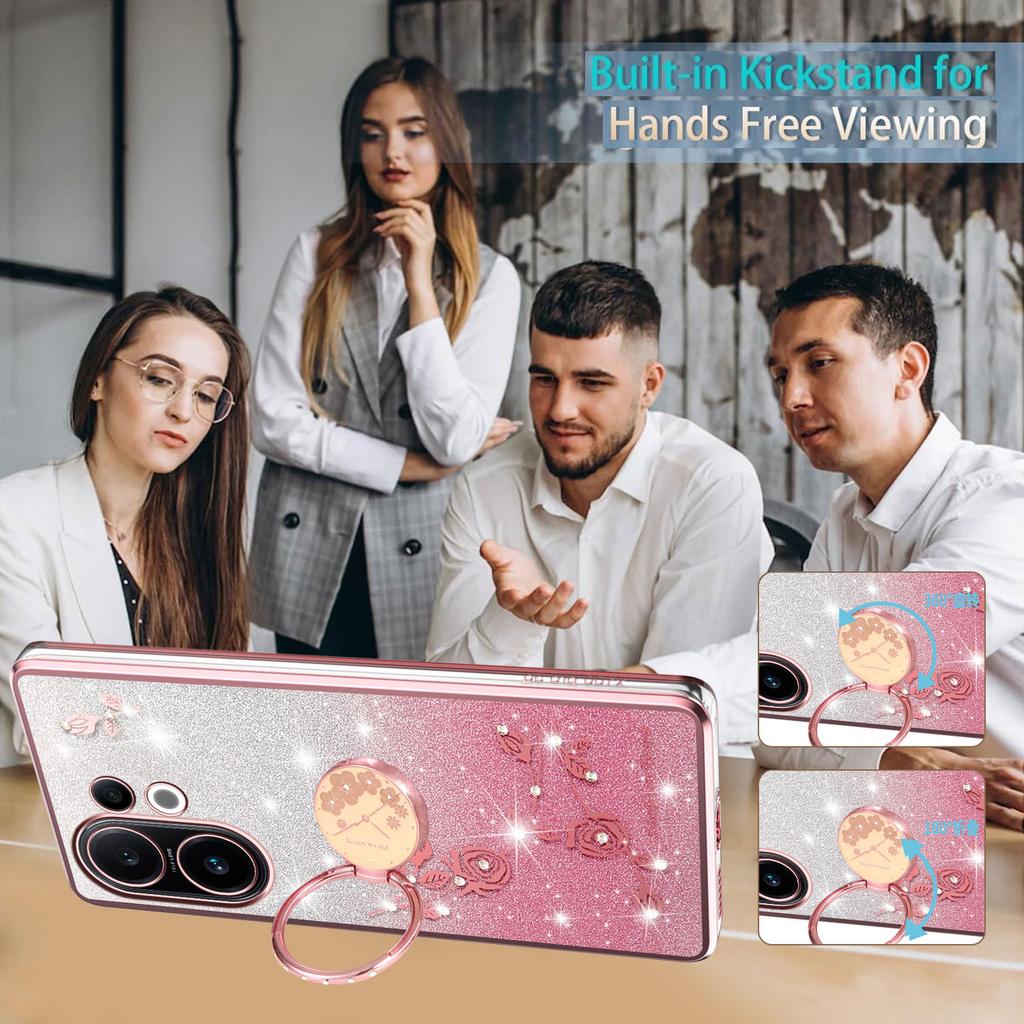 KADEM Für vivo S30 5G Hülle Ring Ständer TPU Blumen Handyhülle Gradient Glitzer