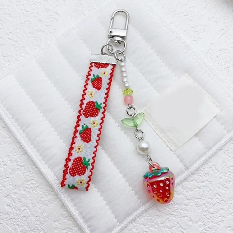 Sweet Ribbon Strawberry Keychain Pendant Cute Decoration Pendant Bone Charm