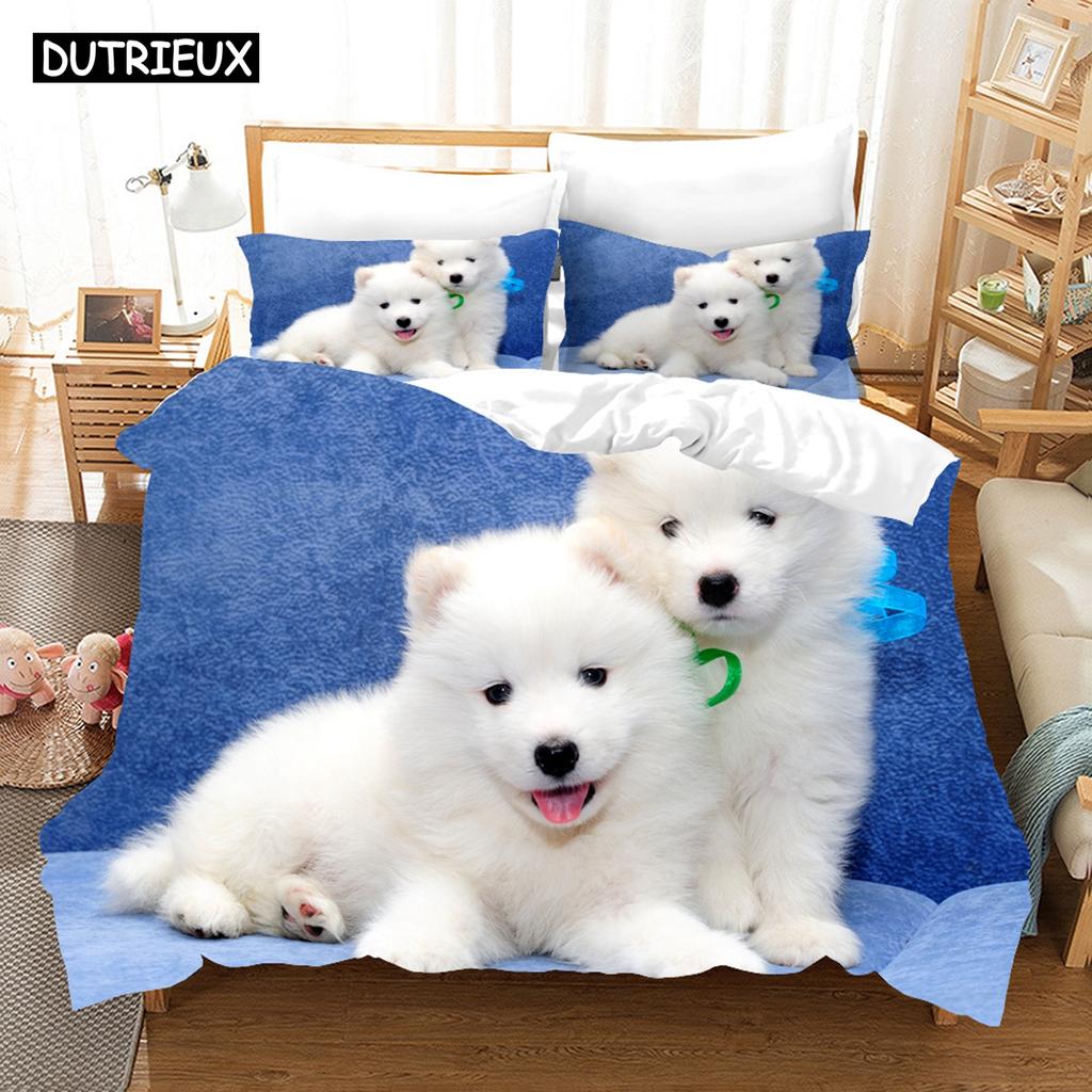 3D Samojede Bettwäschesets Bettbezugset mit Kissenbezug Twin Full Queen King Bettwäsche Bettwäsche