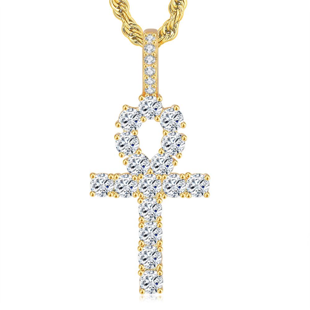 Hiphop Cross Pendant Necklace For Women Jewelry Female Statement Men Iced Out Chain Wholesale Gold Color Homme Jewellery HP003